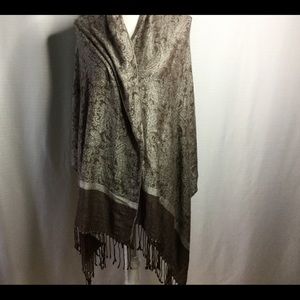 CASHMERE Scarf Brown Leaf Pattern Tasseled Scarf